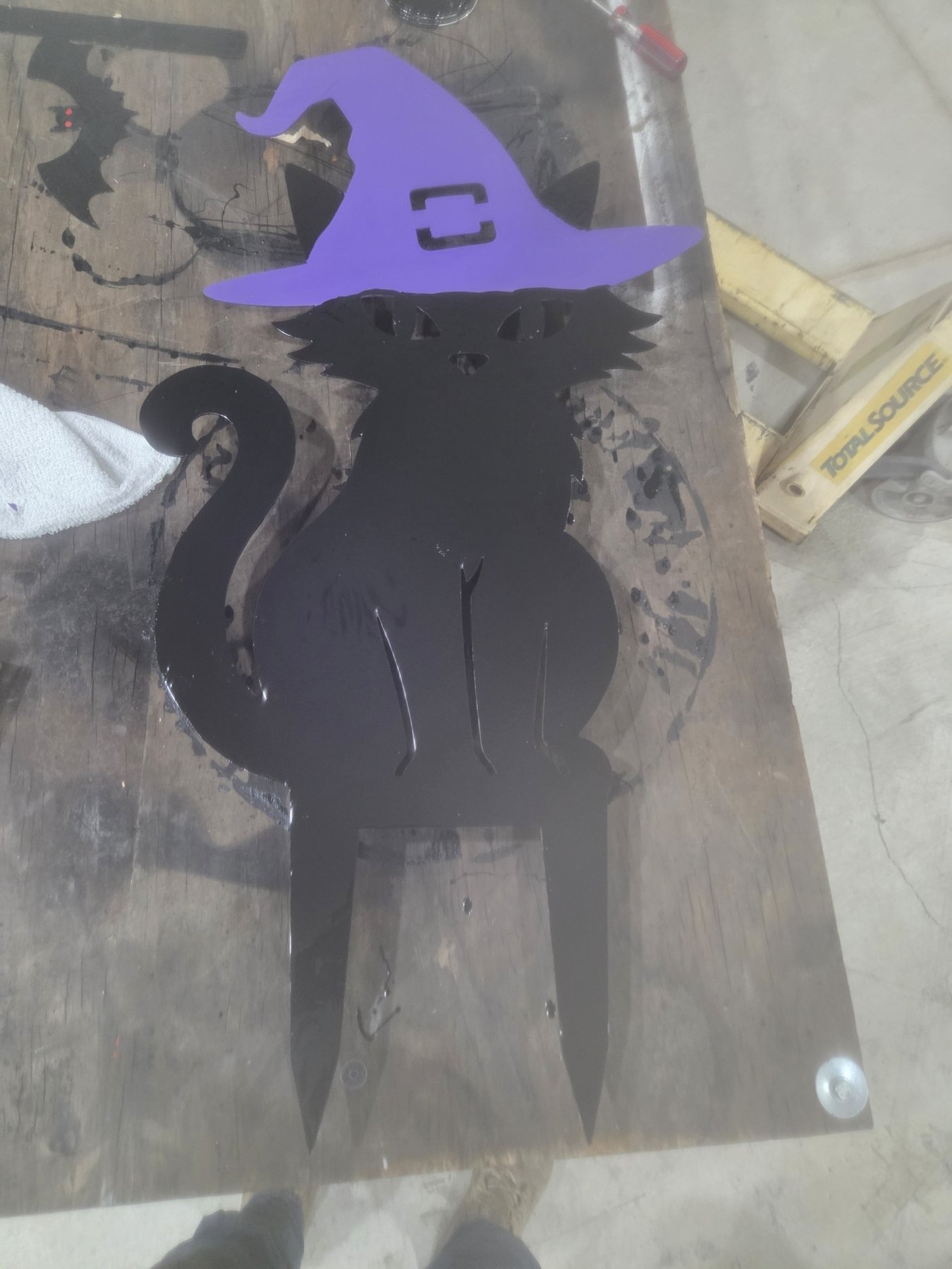 Witch Hat Cat Yard Stake